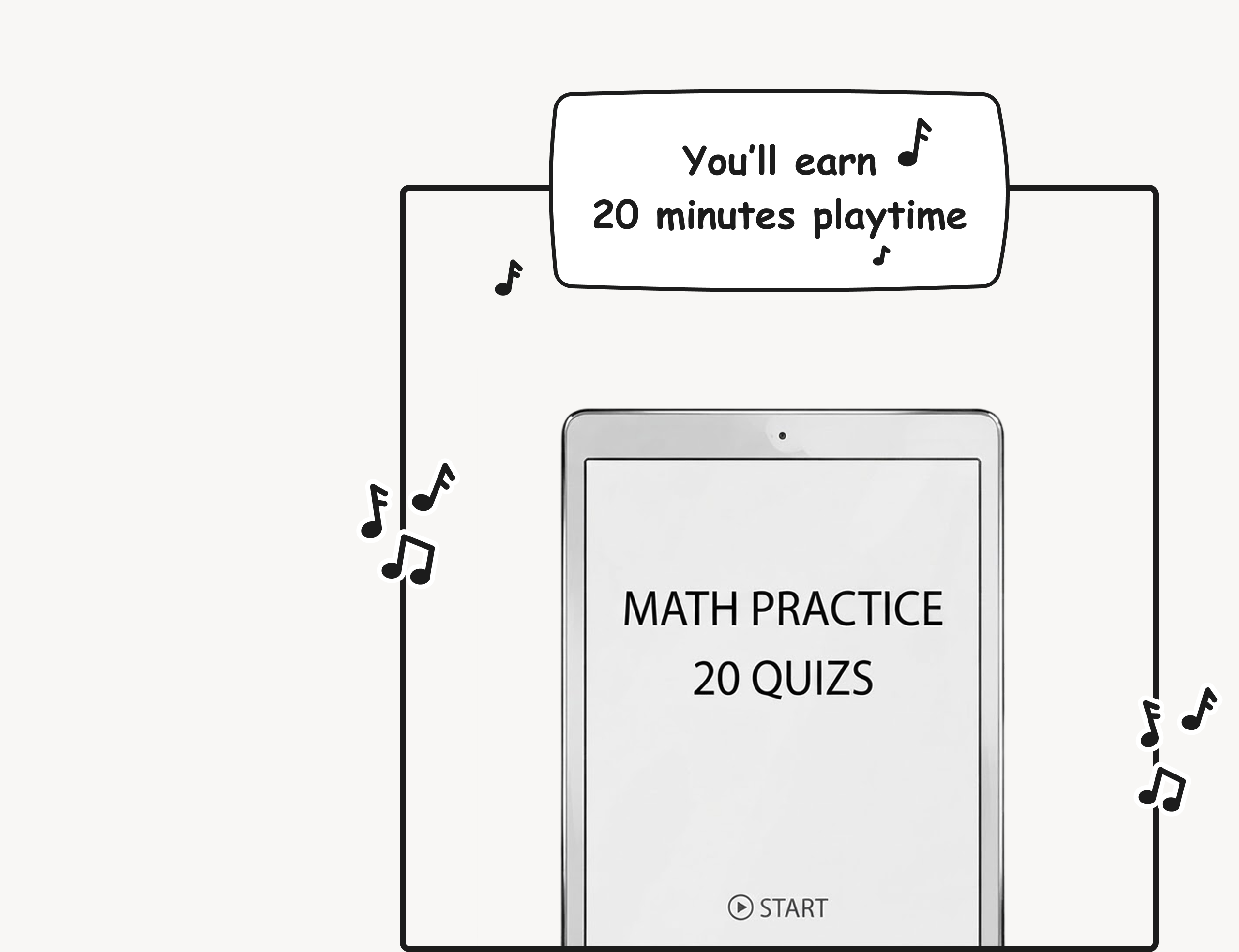 The learning experience offers twenty math quizzes and a twenty-minute playtime reward.